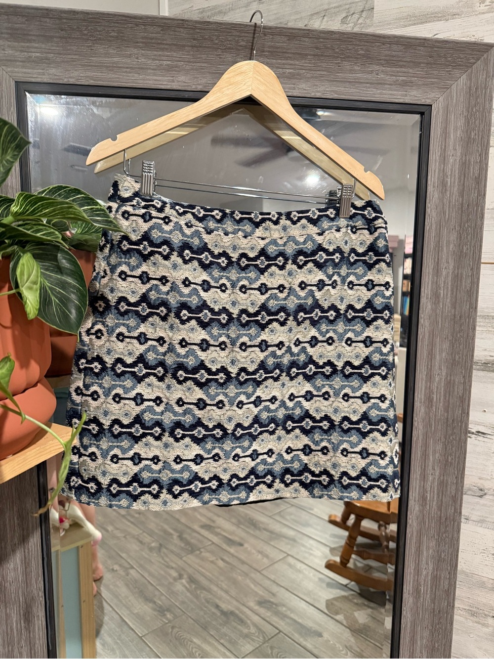 Monsoon Navy and Cream Patterned Mini Skirt